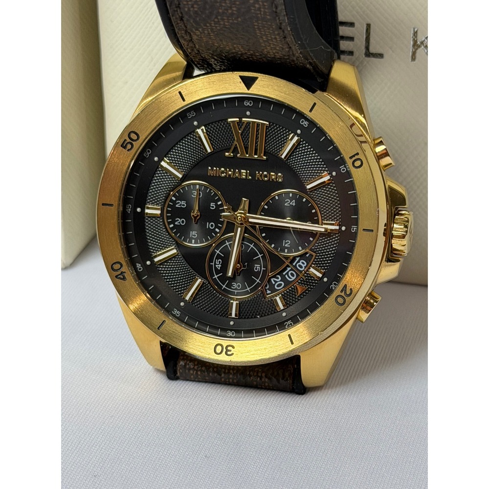Michael Kors Gage Chronograph Men Watch MK-8849 Gold Brown Good Condition 45mm